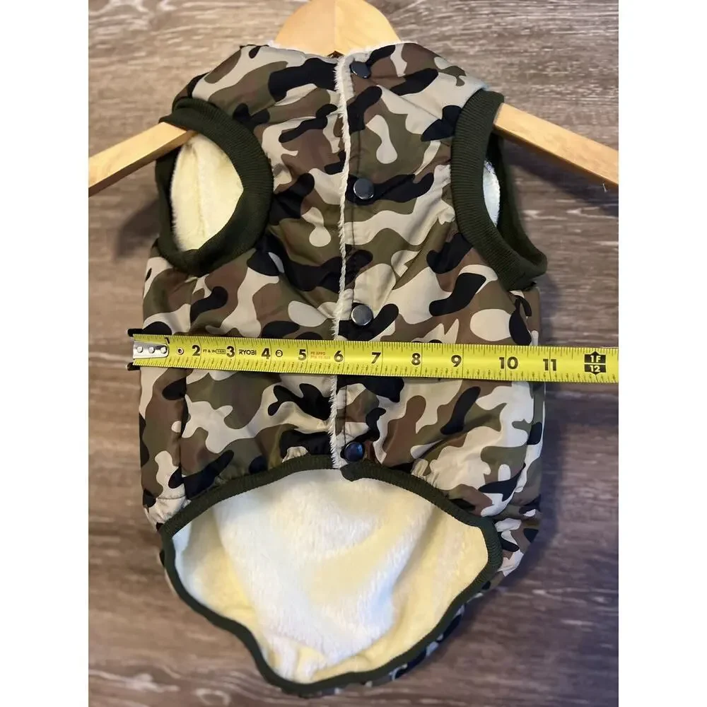 Dog Jacket Faux Fur Lined Soft Hook & Loop Close Winter Army Sz Medium New
